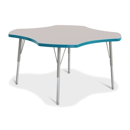 Jonti-Craft Berries Four Leaf Activity Table, E-height, Freckled Gray/Teal/Gray 6453JCE005